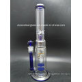 Wholesale 17" Glass Water Pipe Glass B with 2 Layer Honeycomb Perc and Colored Reversals Blue Joint